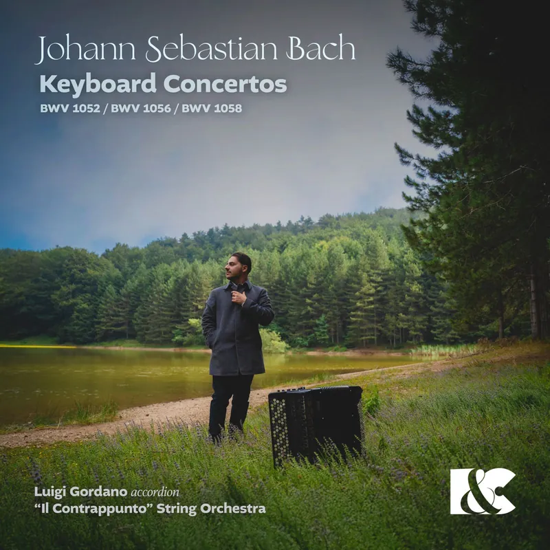 Cover of J.S. Bach – Keyboard Concertos BWV 1052, 1056, 1058: Luigi Gordano, accordion, with “Il Contrappunto” String Orchestra